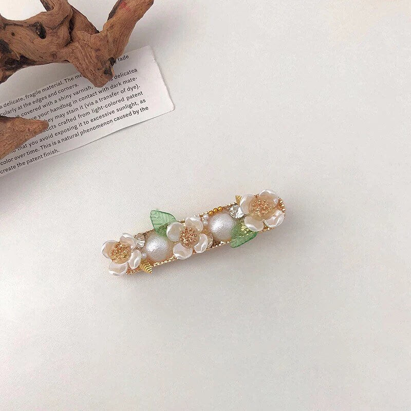 Lily Pearl Hair Barrettes, White Flower Hair Clip