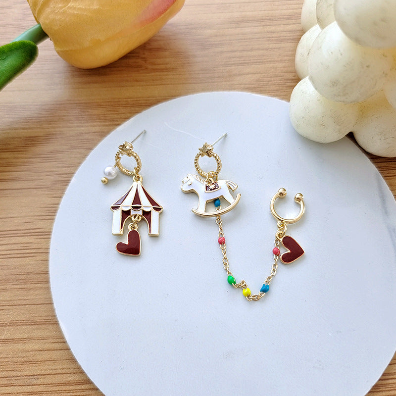 Carnival Carousel Circus Horse Earrings, Ear Cuff