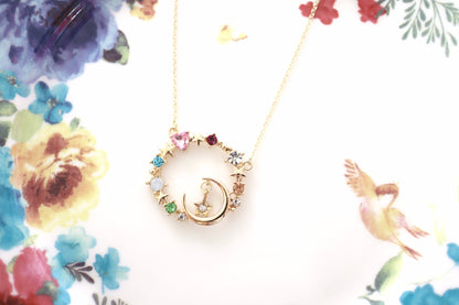 Sailor Moon Inspired Rainbow Crystal Ring Necklace