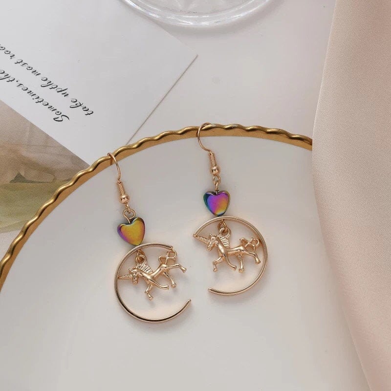 Golden Unicorn Dangle Earrings