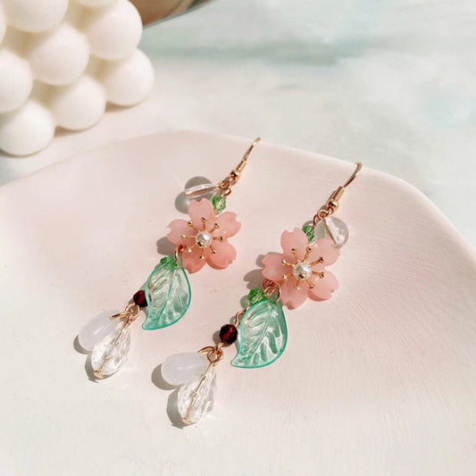 Cherry Blossom Bead Dangle Earrings