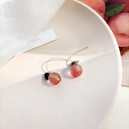 Peach Fruit Earrings, Pink Nectarine Nectar Dangle Earrings