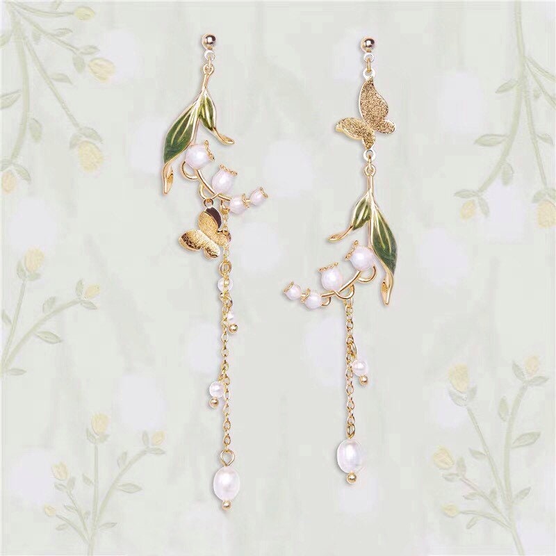 Lily of the Valley White Flower Dangle Earrings