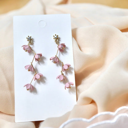 Pink Cherry Blossom Flower Dangle Earrings