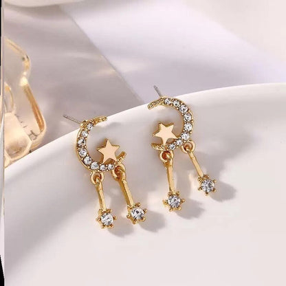 Moon and Star Dangle Earrings