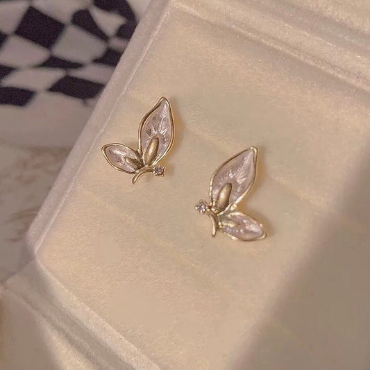 Gold and Silvery Tone Elegant Butterfly Stud Earrings