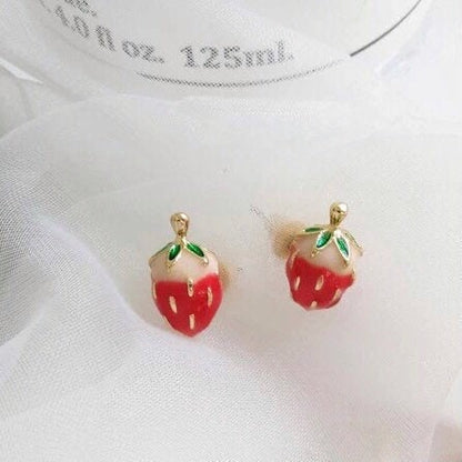 Dainty Enamel Strawberry Stud Earrings