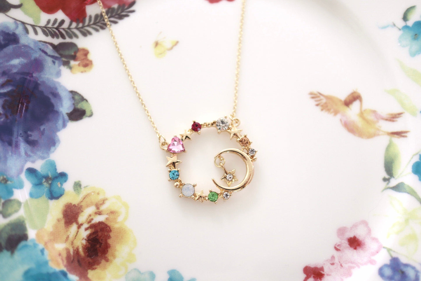 Sailor Moon Inspired Rainbow Crystal Ring Necklace