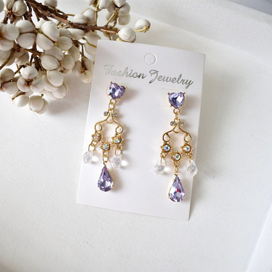 Chandelier Purple Lavender Crystal Dangle Earrings