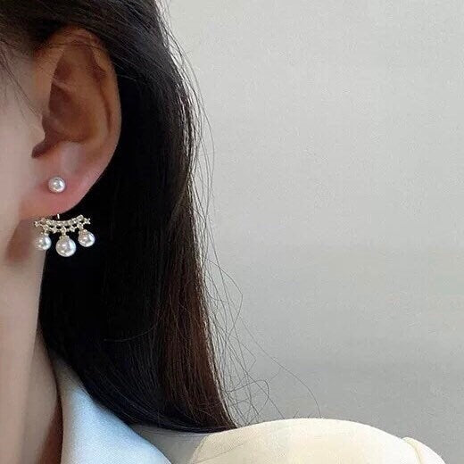 Two-Way Pearl Earrings with Chandelier Pearl Earring Jackets