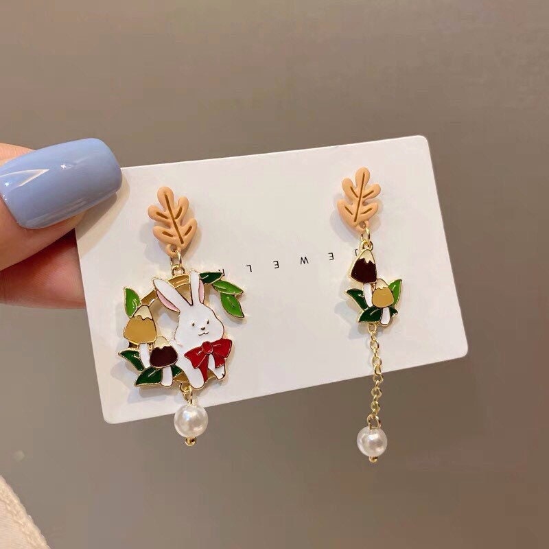 Autumn Rabbit and Mushroom Earrings