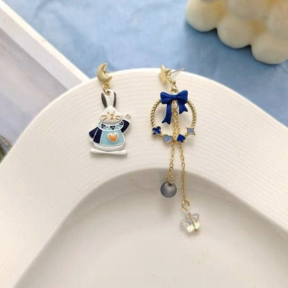 Bunny/ Rabbit Blue Ribbon Fairytale Earrings