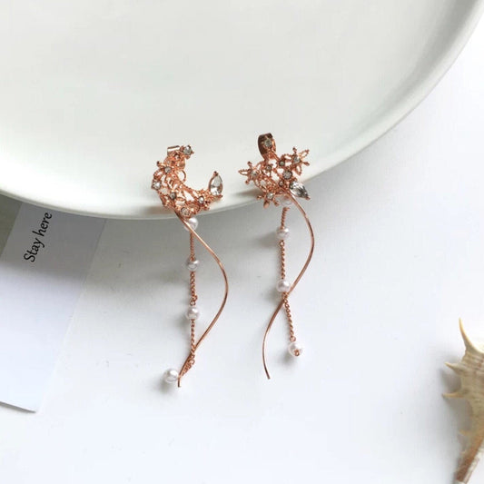 Moon and Star Rose Gold Dangle Earrings