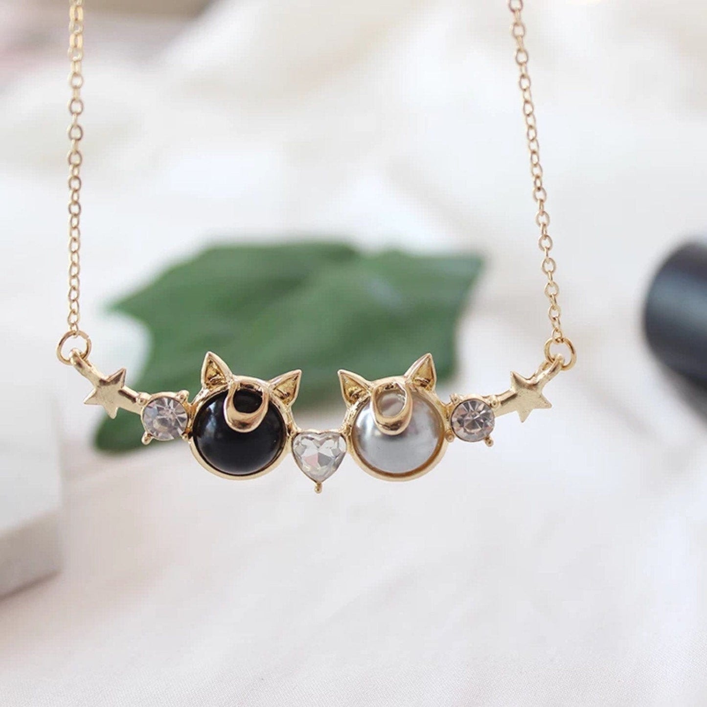 Magic Girl Sailor Moon Inspired Cat Necklace, Black/ White Cat Necklace