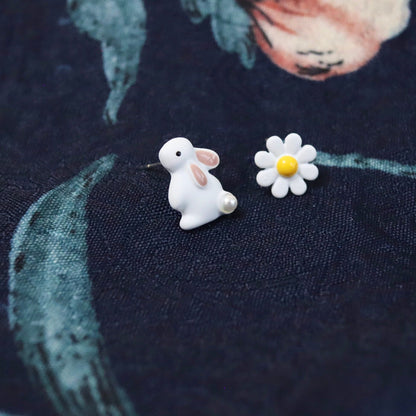 Rabbit and Daisy Stud Earrings