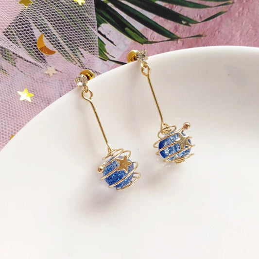 Blue Planet Glitter Star Earrings