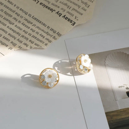 Vintage Inspired White Flower Stud Earrings