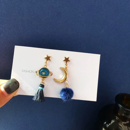 Blue Planet Star and Moon Earrings