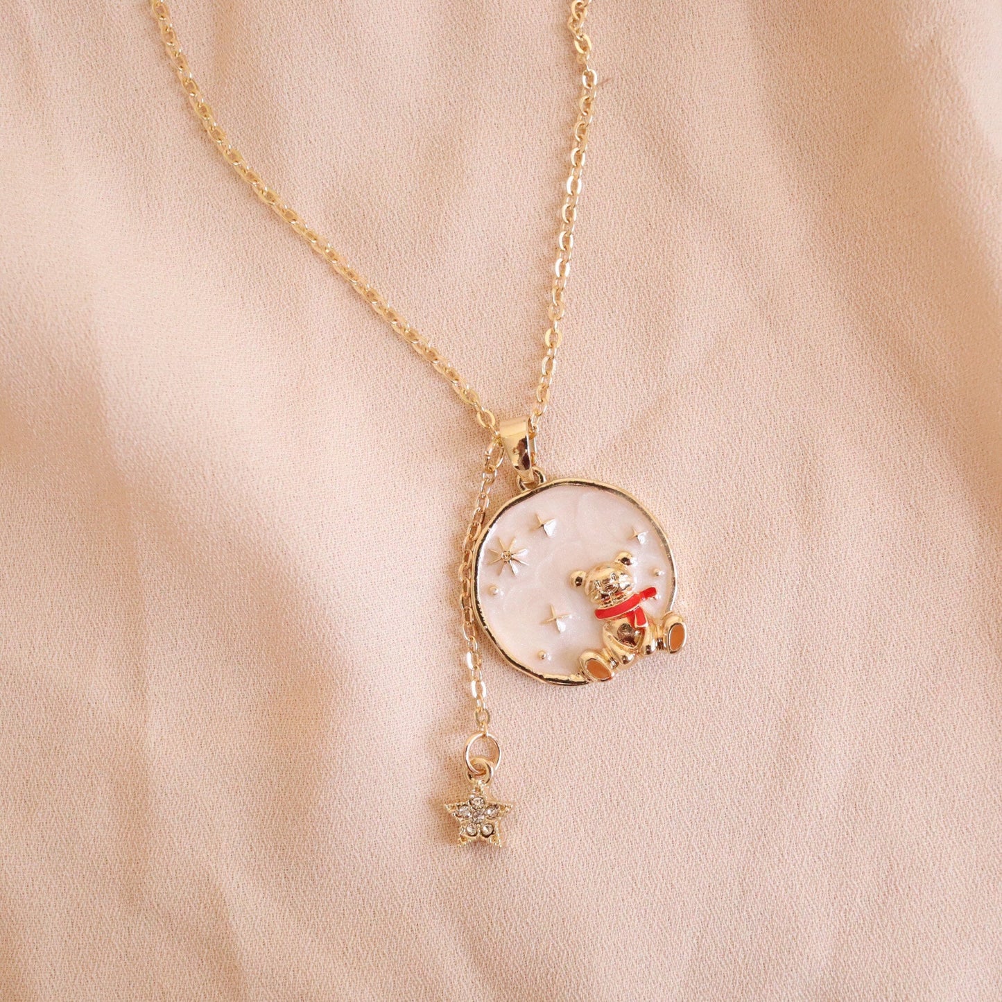 Teddy Bear and Starry Sky Necklace