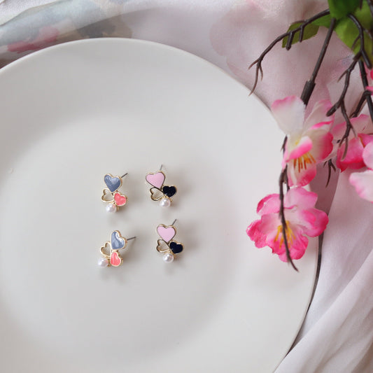 Cute Colorful Heart and Pearl Earrings