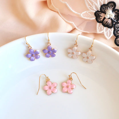 Sakura Cherry Blossom Floral Drop Earrings, Purple/ White/ Pink