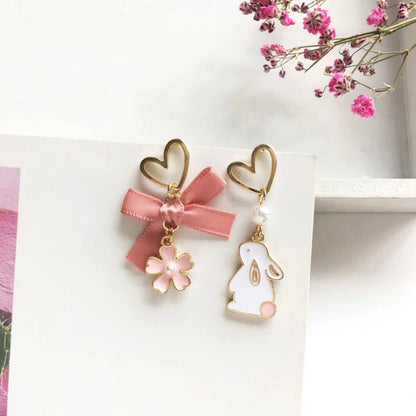 Heart, Bunny/ Rabbit and Pink Flower Earrings