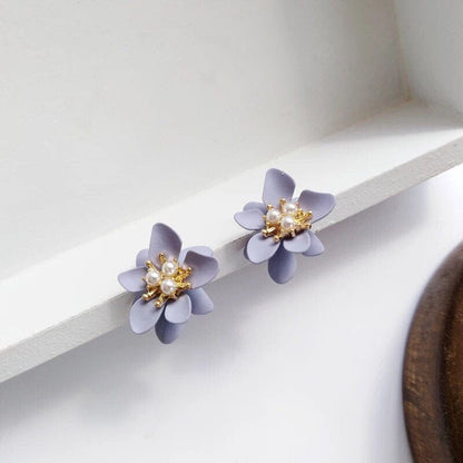 Lavender Blue/ Lilac Flower Stud Earrings