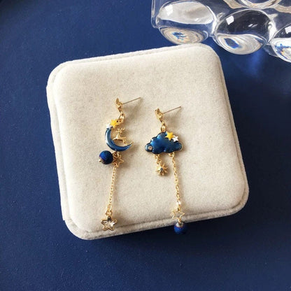 Deer on Blue Moon / Cloud Blue Sky Earrings