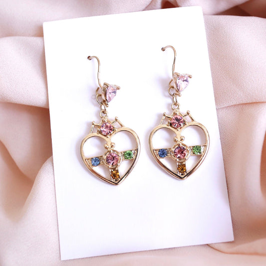 Sailor Moon Inspired Heart Crystal Dangle Earrings