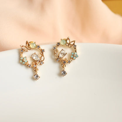 Green Wreath Butterfly Floral Earrings