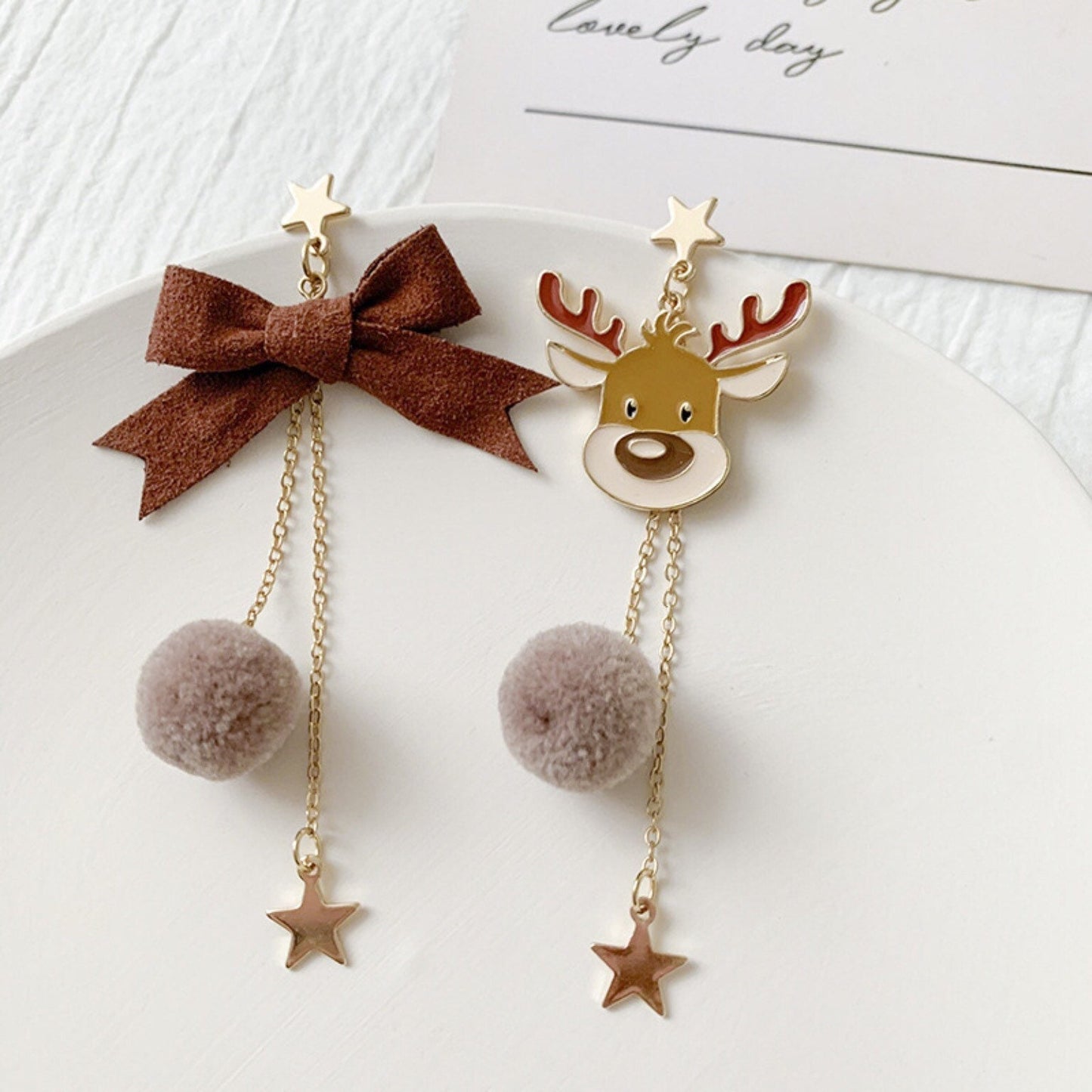 Reindeer Deer Animal Earrings, Christmas Dangle Earrings