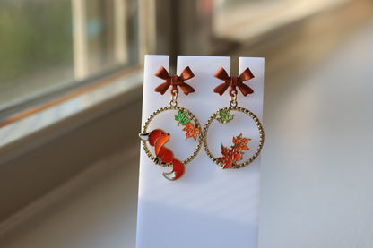 Fox Foliage Red Leaf Autumn Fall Earrings