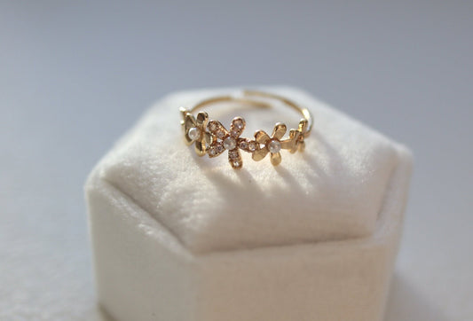 Gold Flower Blossom Adjustable Open Ring