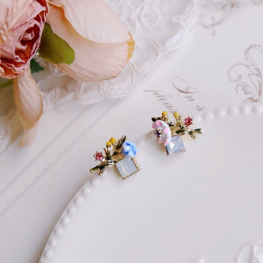 Flower Bouquet Enamel Stud Earrings