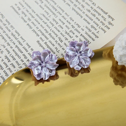 Oversized Bolivian Flower Stud Earrings, White/ Purple