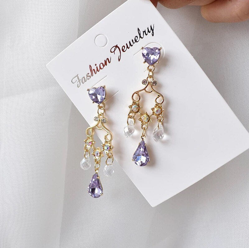 Chandelier Purple Lavender Crystal Dangle Earrings