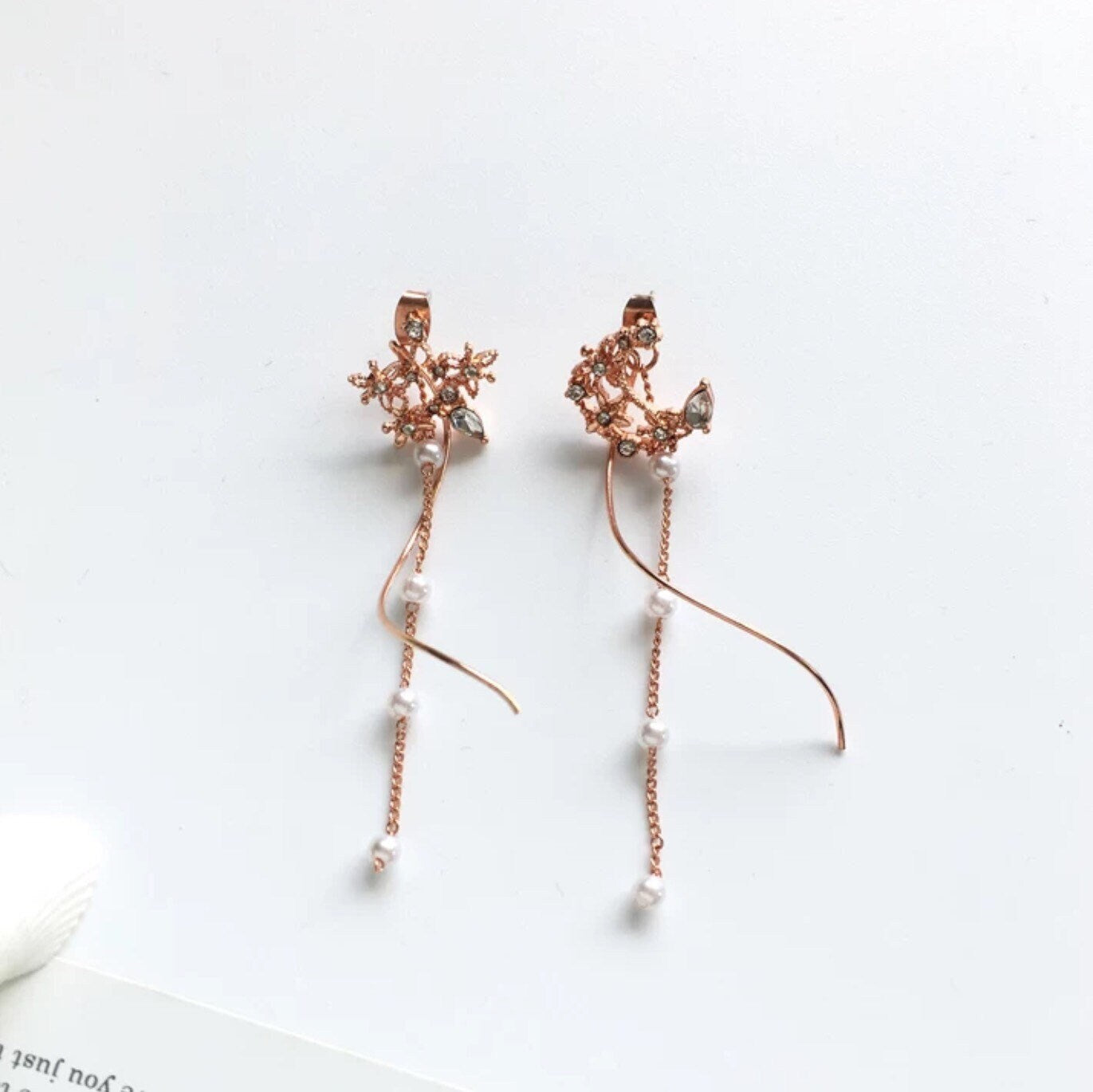 Moon and Star Rose Gold Dangle Earrings