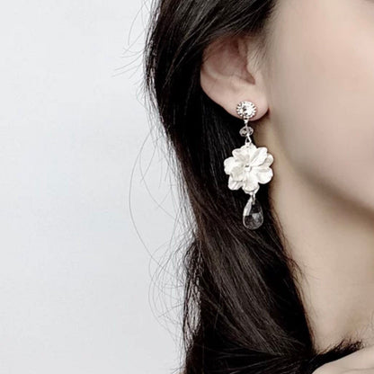 Bolivian White Flower Dangle Earrings