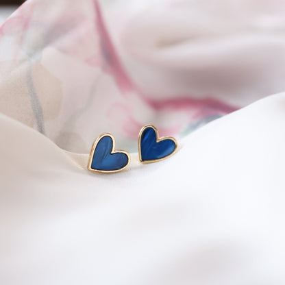 Bright Ocean Blue Heart Stud Dainty Earrings