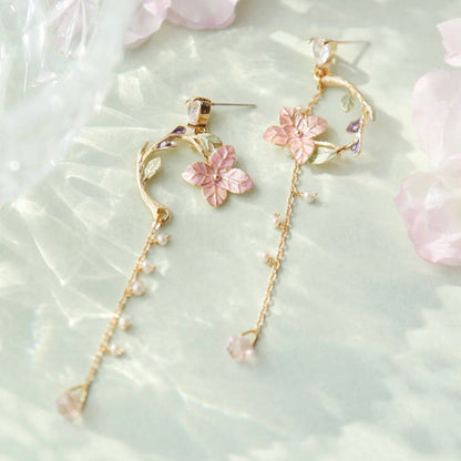 Elegant Pink Sakura Earrings, Cherry Blossom Dangle Earrings