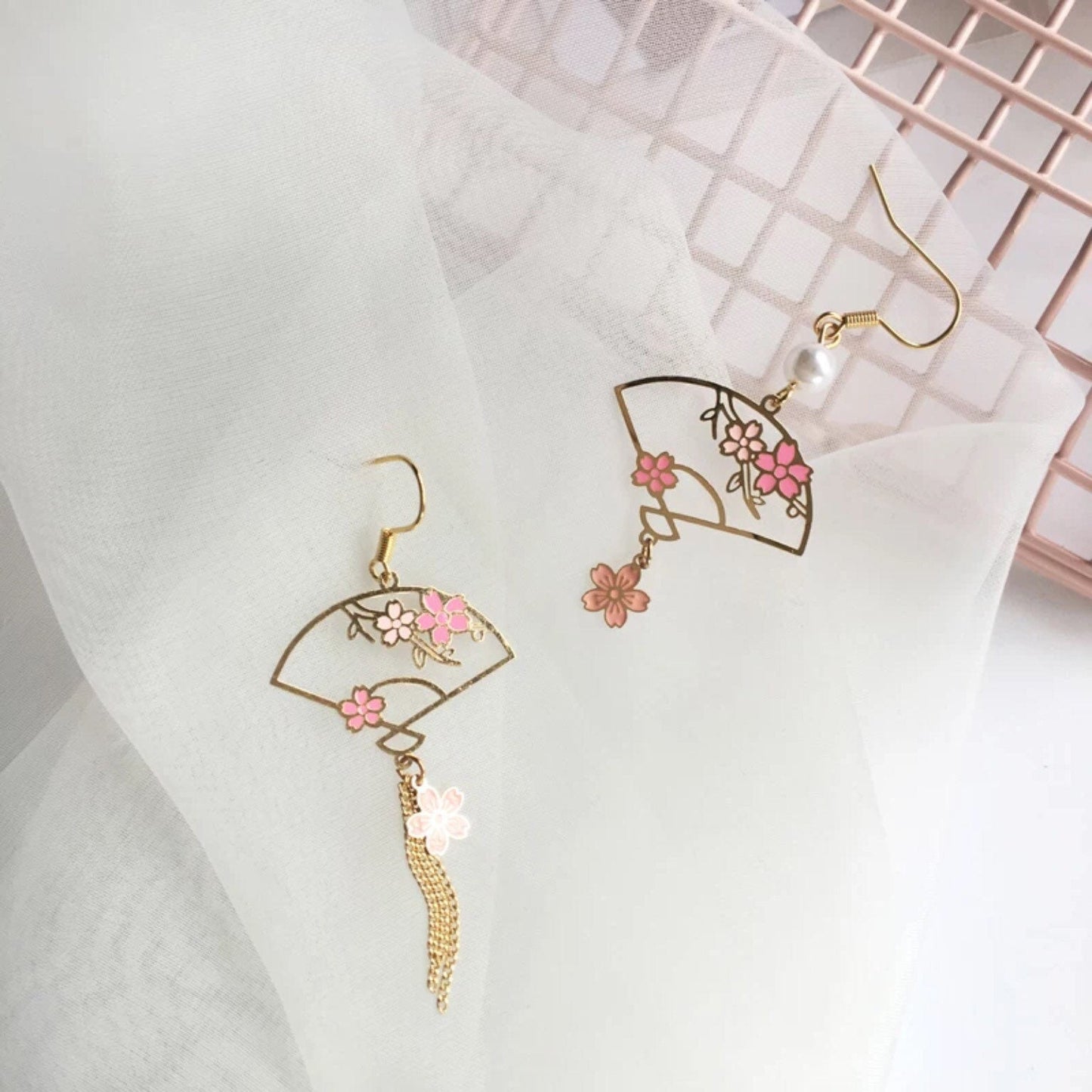 Cherry Blossom Fan Laser-Cut Earrings