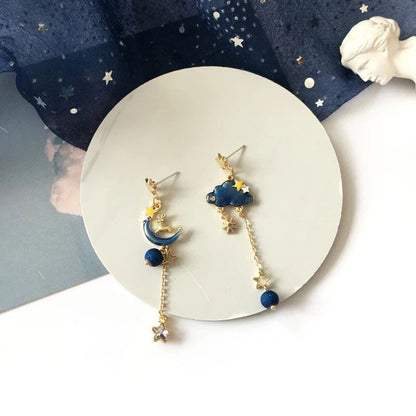 Deer on Blue Moon / Cloud Blue Sky Earrings