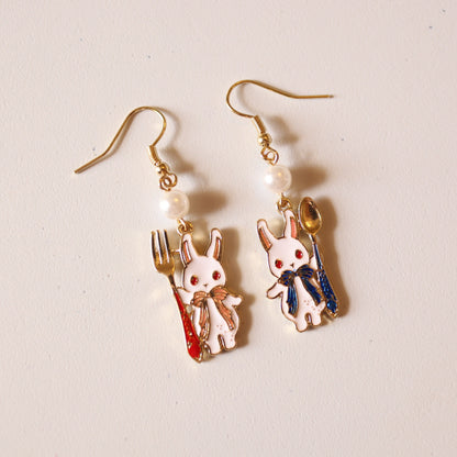 Cute Bunny Earrings, Hungry Eating Rabbit Earrings