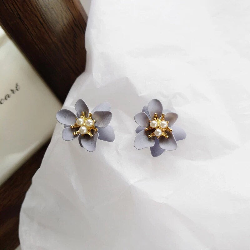 Lavender Blue/ Lilac Flower Stud Earrings