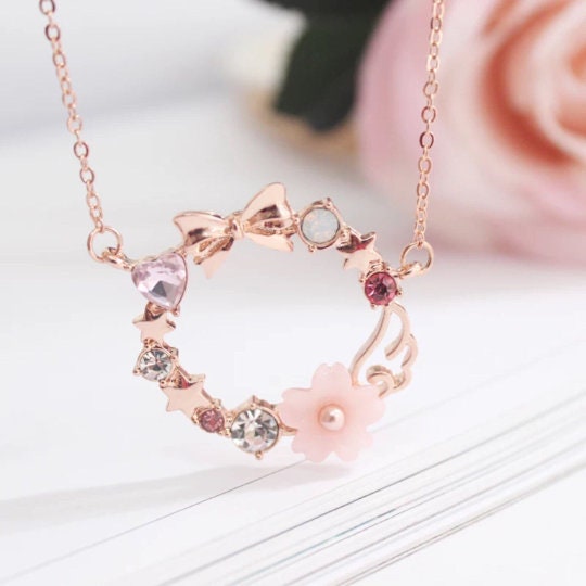 Magical Girl/ Cardcaptor Sakura Inspired Cherry Blossom Rose Gold Necklace