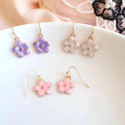 Sakura Cherry Blossom Floral Drop Earrings, Purple/ White/ Pink