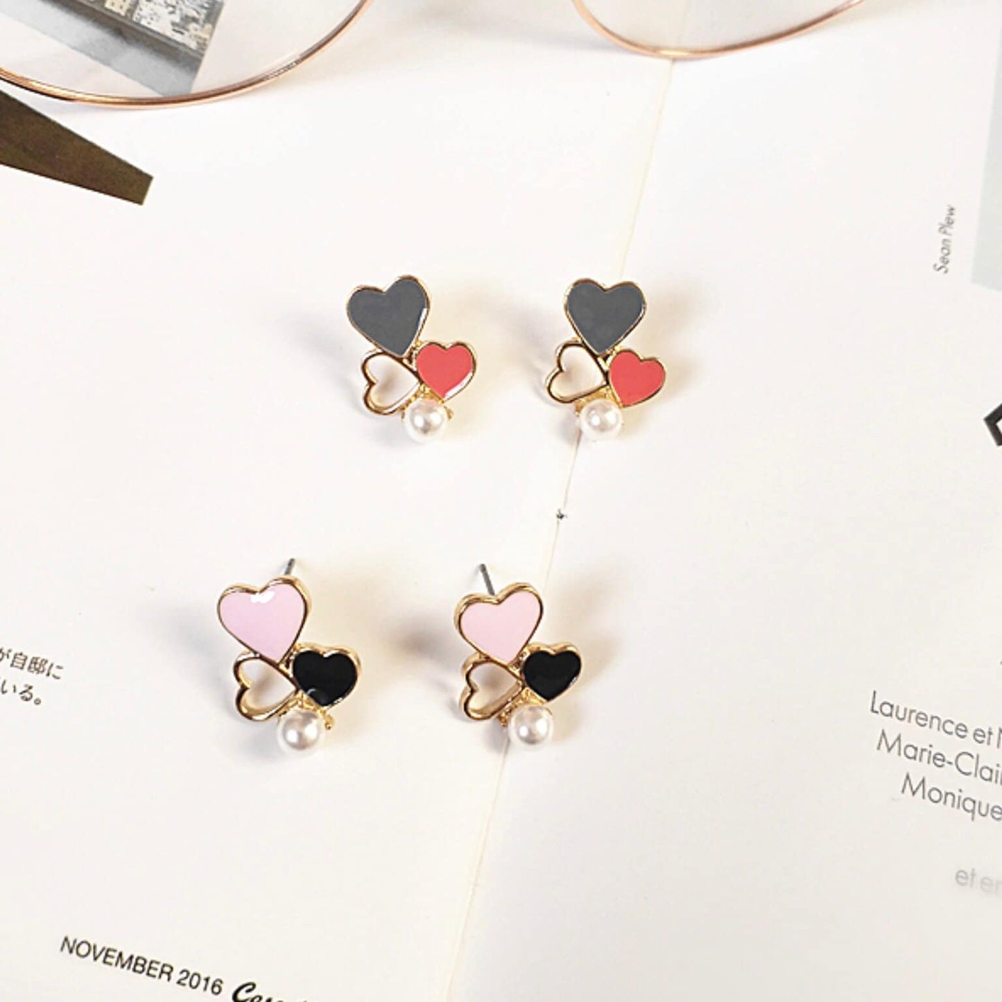 Cute Colorful Heart and Pearl Earrings