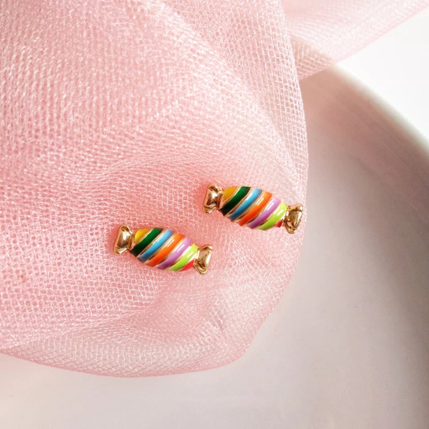 Rainbow Candy Sweet Stud Golden Earrings