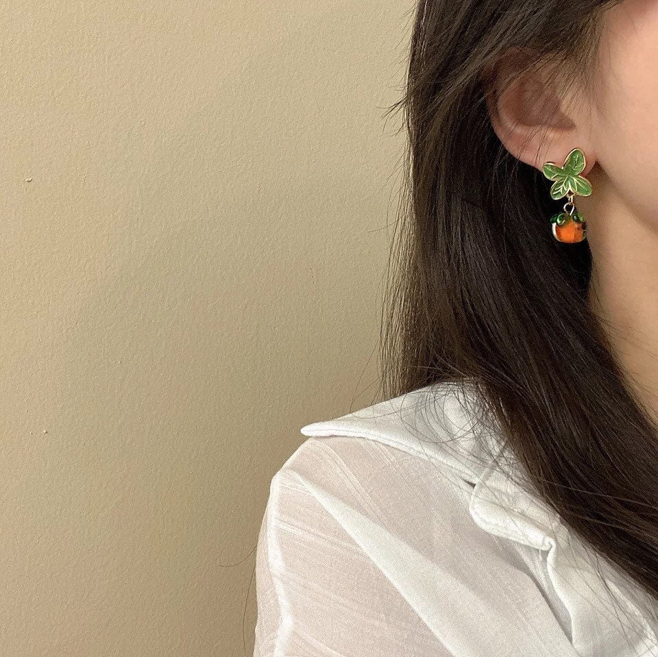 Orange Tangerine Citrus Fruit Drop Earrings