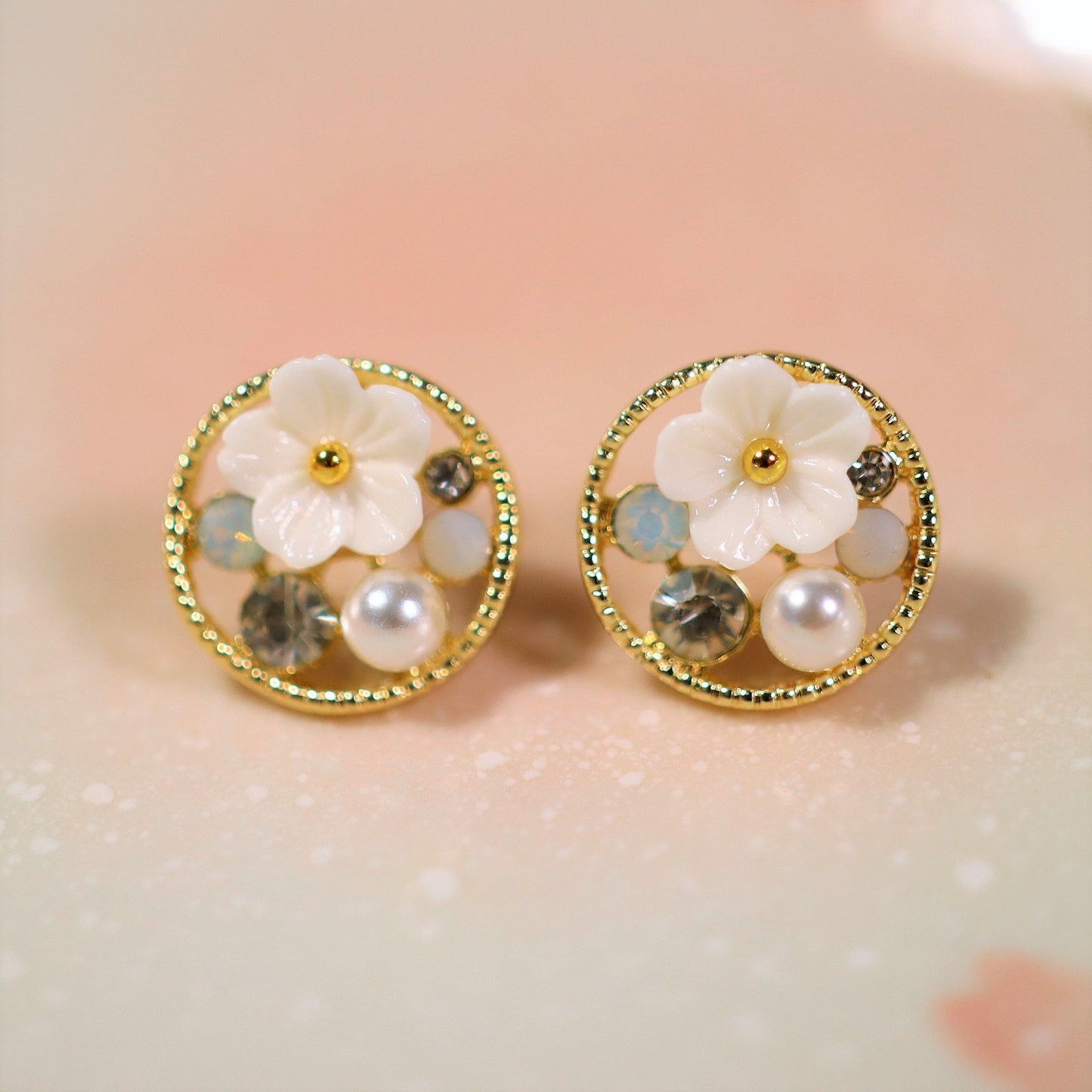 Vintage Inspired White Flower Stud Earrings